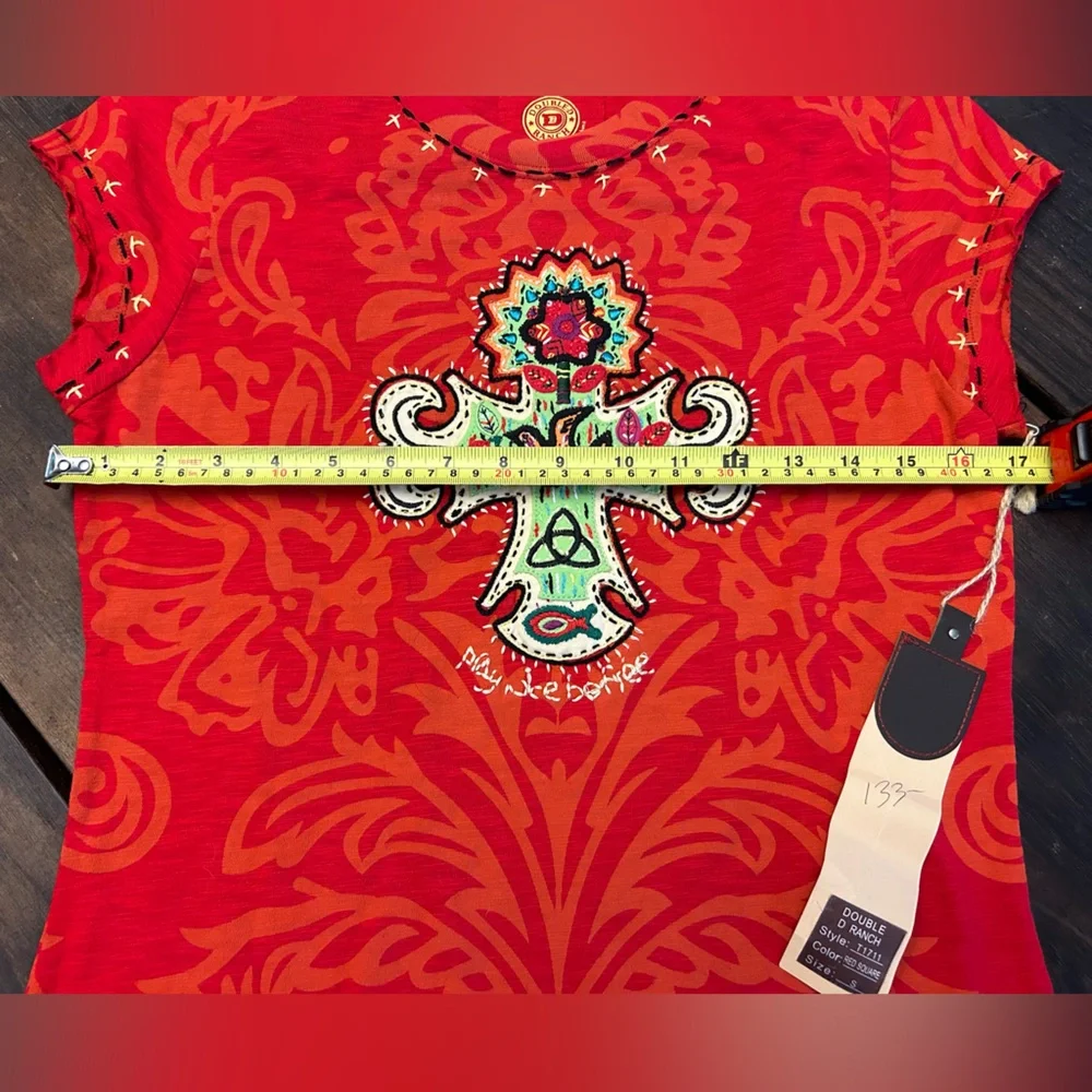 NWT Double D Ranch Red Embroidered Short Sleeve Top - Picture 6 of 9